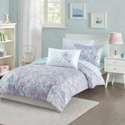Your Zone Iridescent Seashell Lavender and Aqua Printed 6 Piece Mermaid Bed in a Bag, Twin