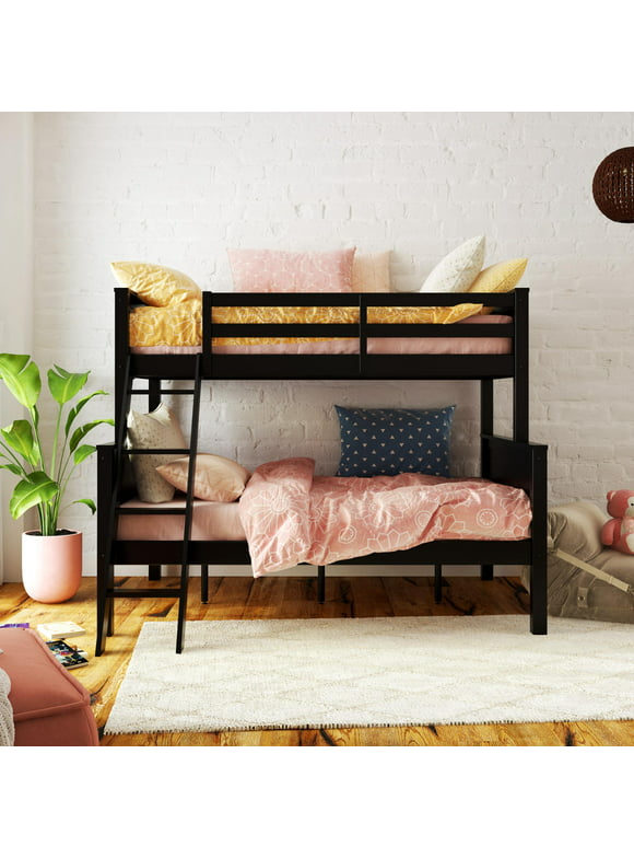 Your Zone Kenzo Convertible Twin-Over-Full Wood Bunk Bed, Black