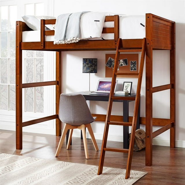 Your Zone Kiarah Twin Loft Bed with Ladder, Walnut
