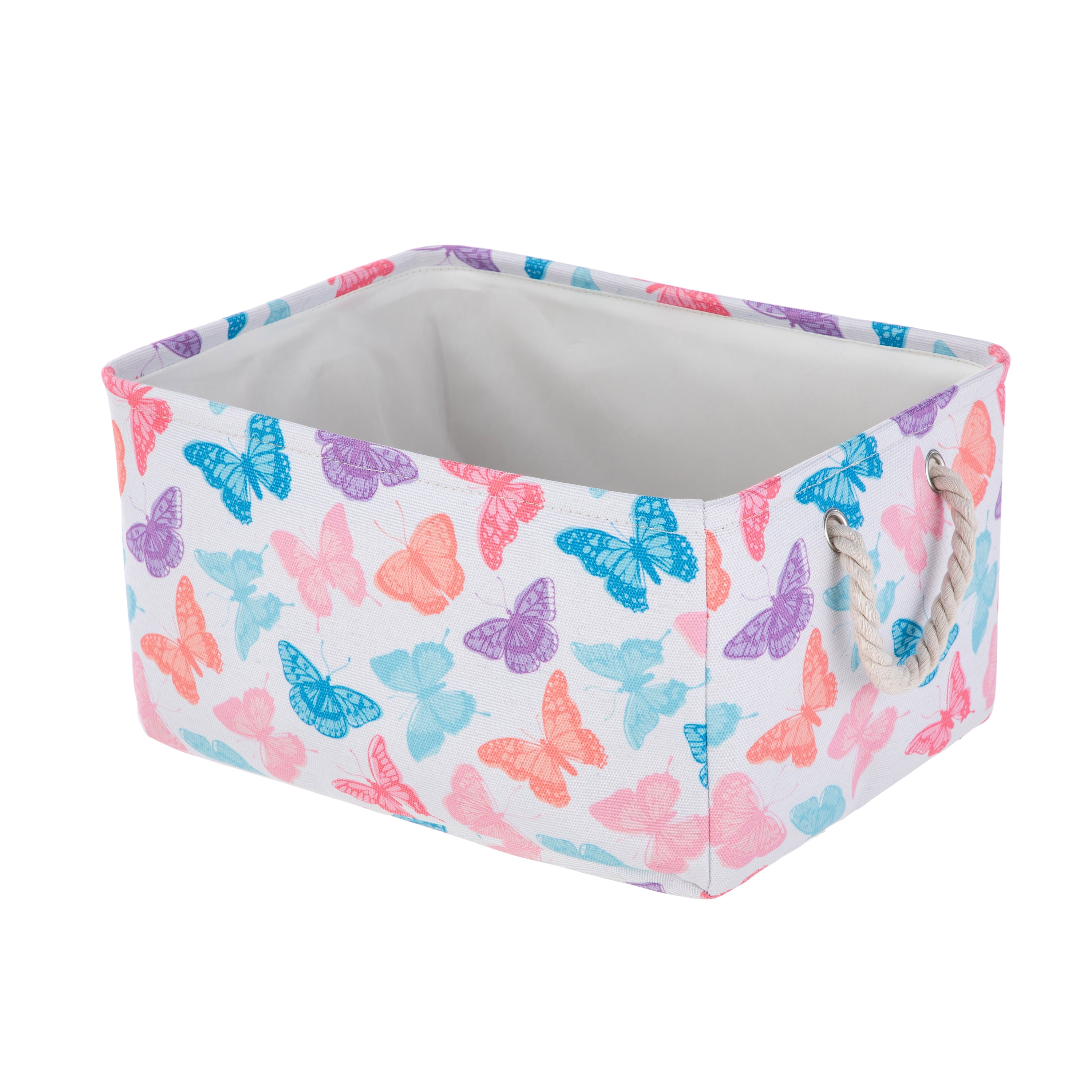 Your Zone Kids Butterfly Canvas Storage Basket with Handles, 15 in x 11 in x 7.8 in