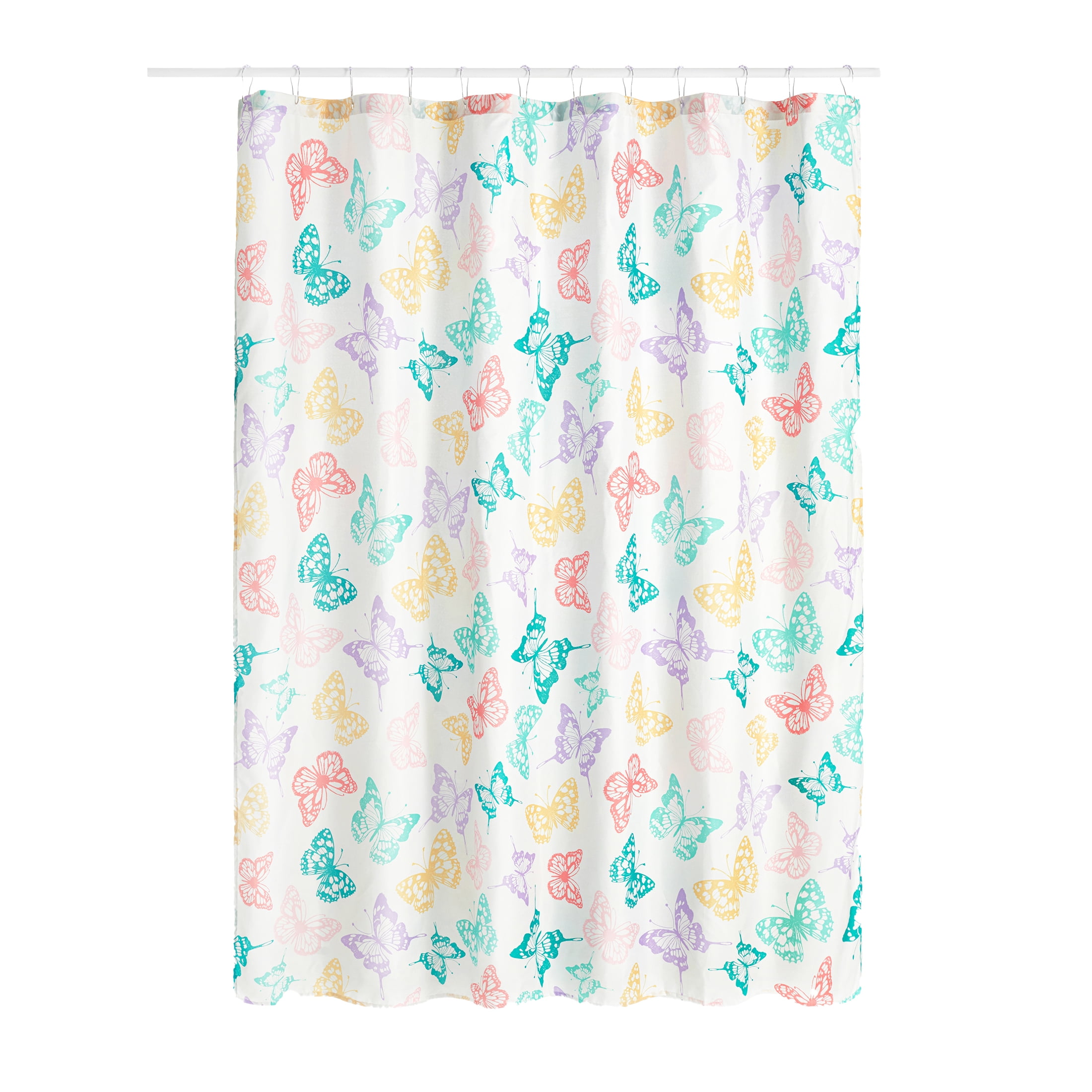 Your Zone Kids Colorful Butterflies Shower Curtain with Hooks - Walmart.com