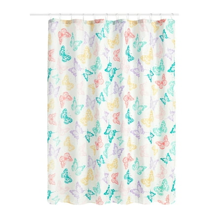 Your Zone Kids Colorful Butterflies Shower Curtain with Hooks