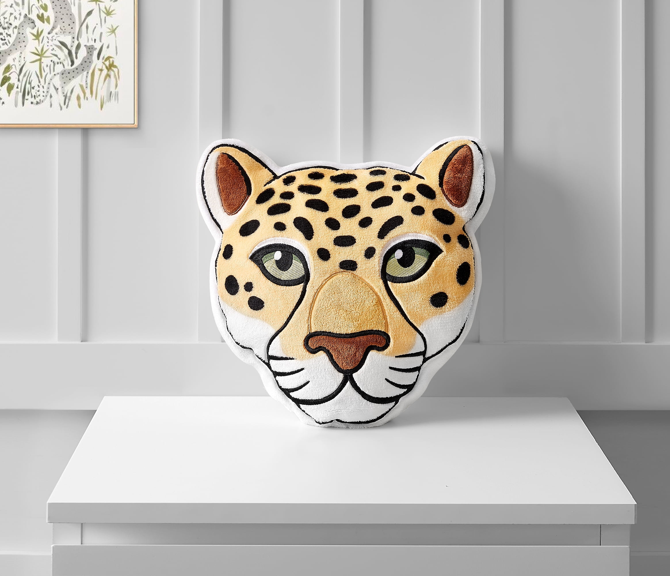 Your Zone Kids Cheetah Decorative Pillow, 14 in x 14 in, Beige, Embroidered Plush Polyester, Unisex