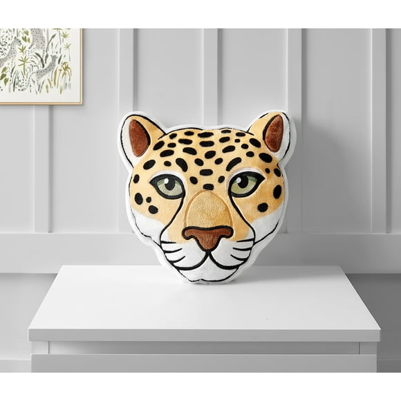 Your Zone Kids Cheetah Decorative Pillow, 14” x 14”, Embroidered Plush Polyester, Unisex, Beige