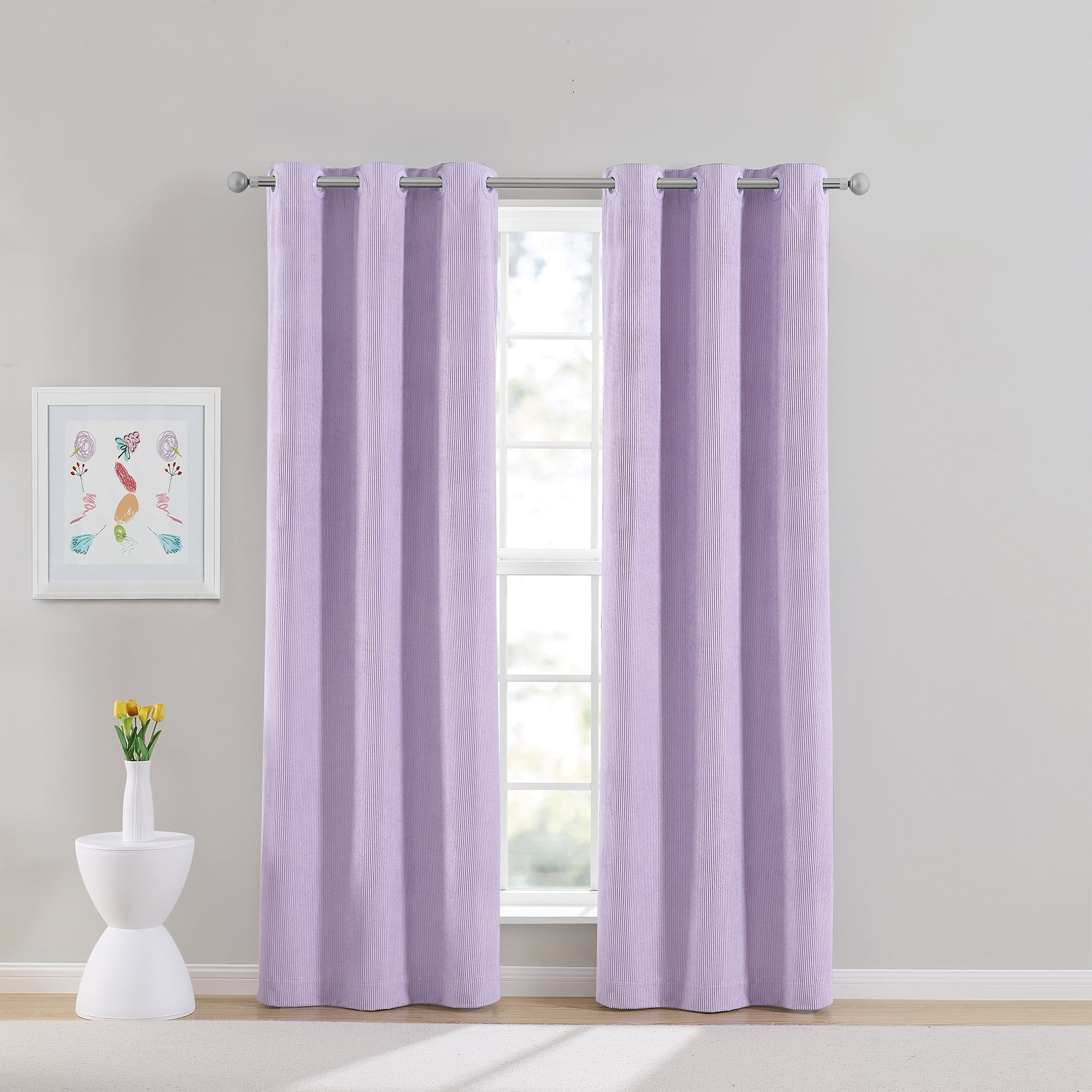 Your Zone Kids' Corduroy Blackout Curtain Panel, 1 Panel, Lilac, 38 in W x 95 in L