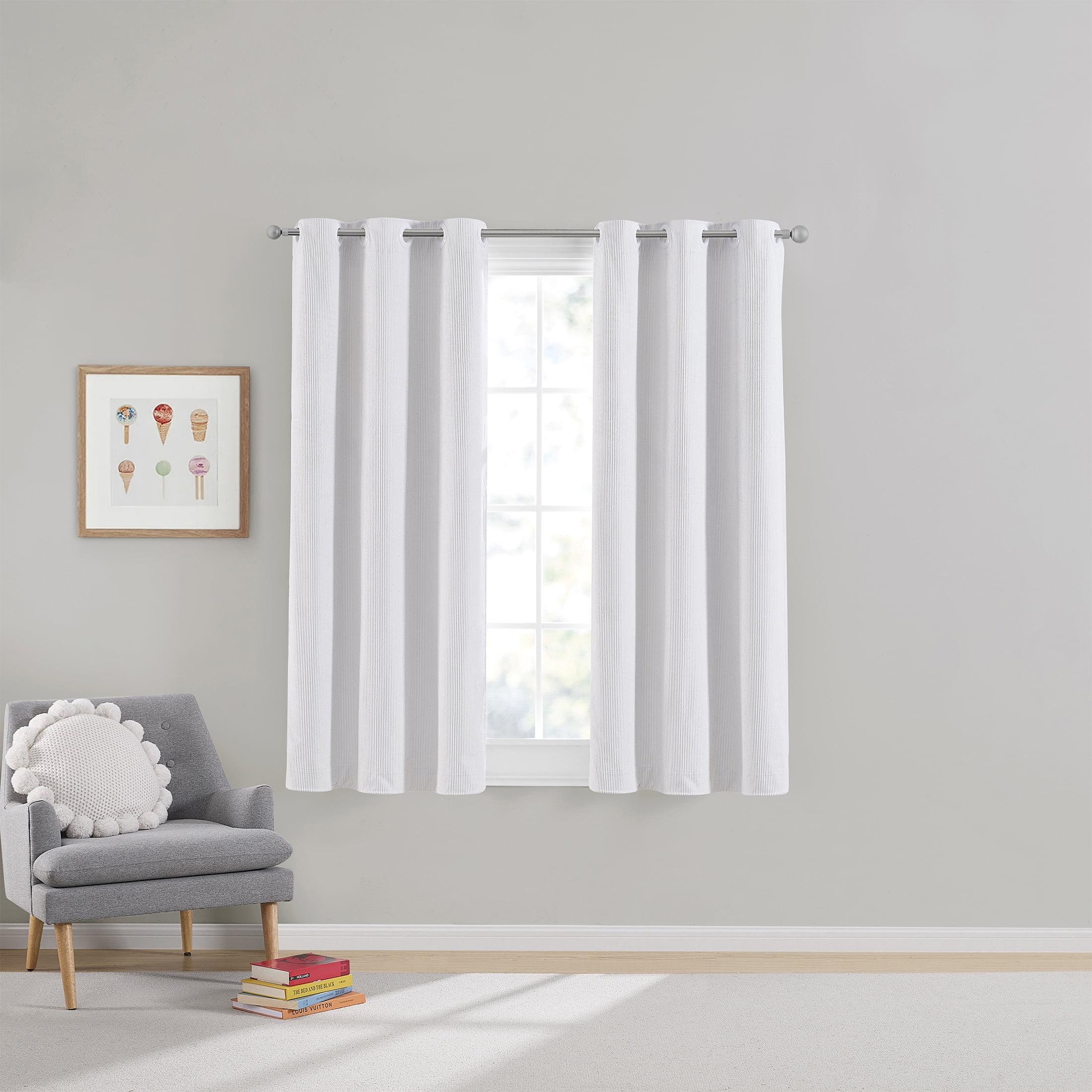 Your Zone Kids' Corduroy Blackout Curtain Panel, 1 Panel, White, 38 in W x 63 in L
