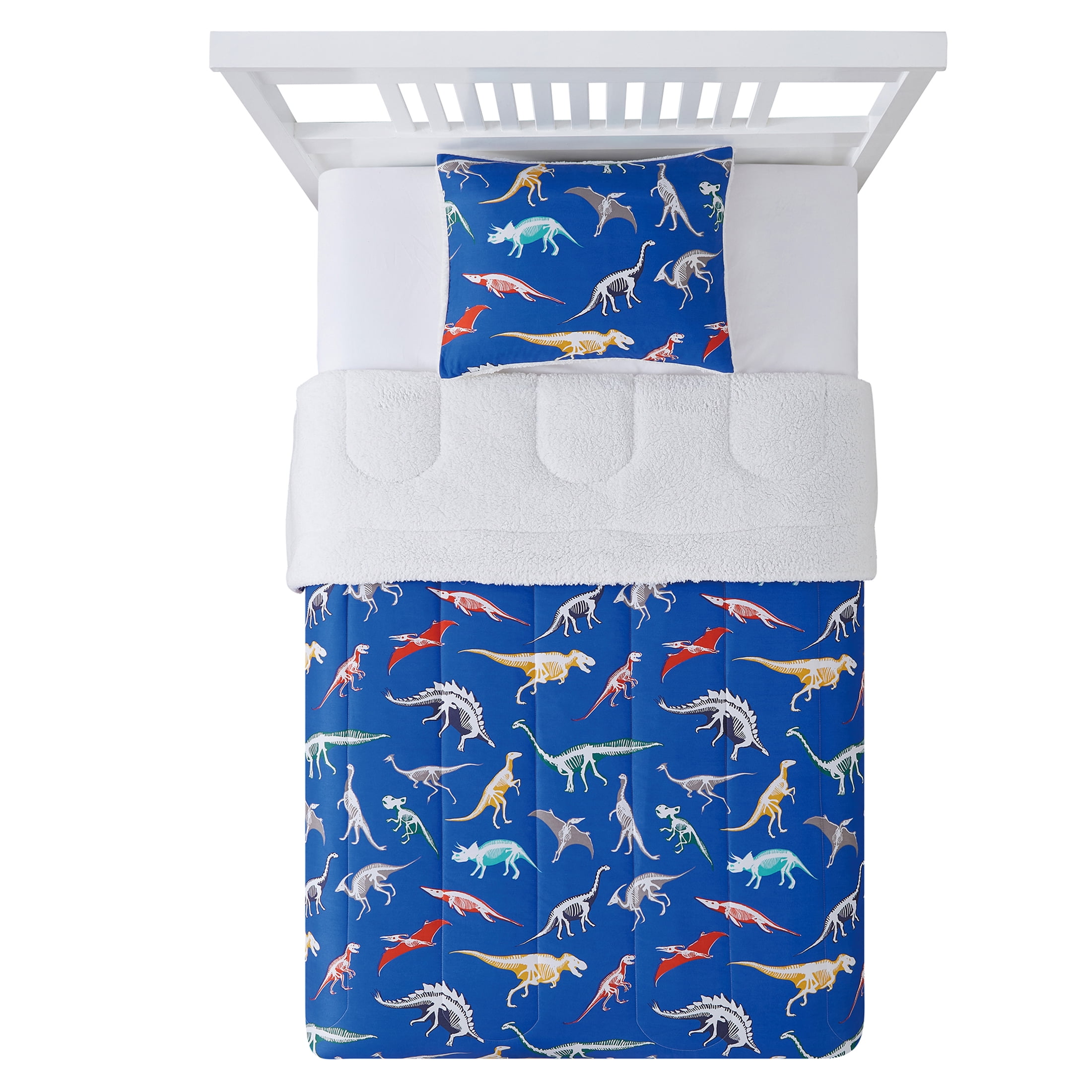 Your Zone Kids Dino 3-Piece Grey Dino Print Polyester Bedding Set, Twin