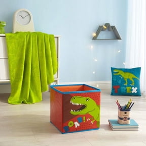Your Zone Kids Dinosaur Set, 3 Pieces Includes Storage Cube, Soft 50" x 60" Plush Throw and Decorative Pillow