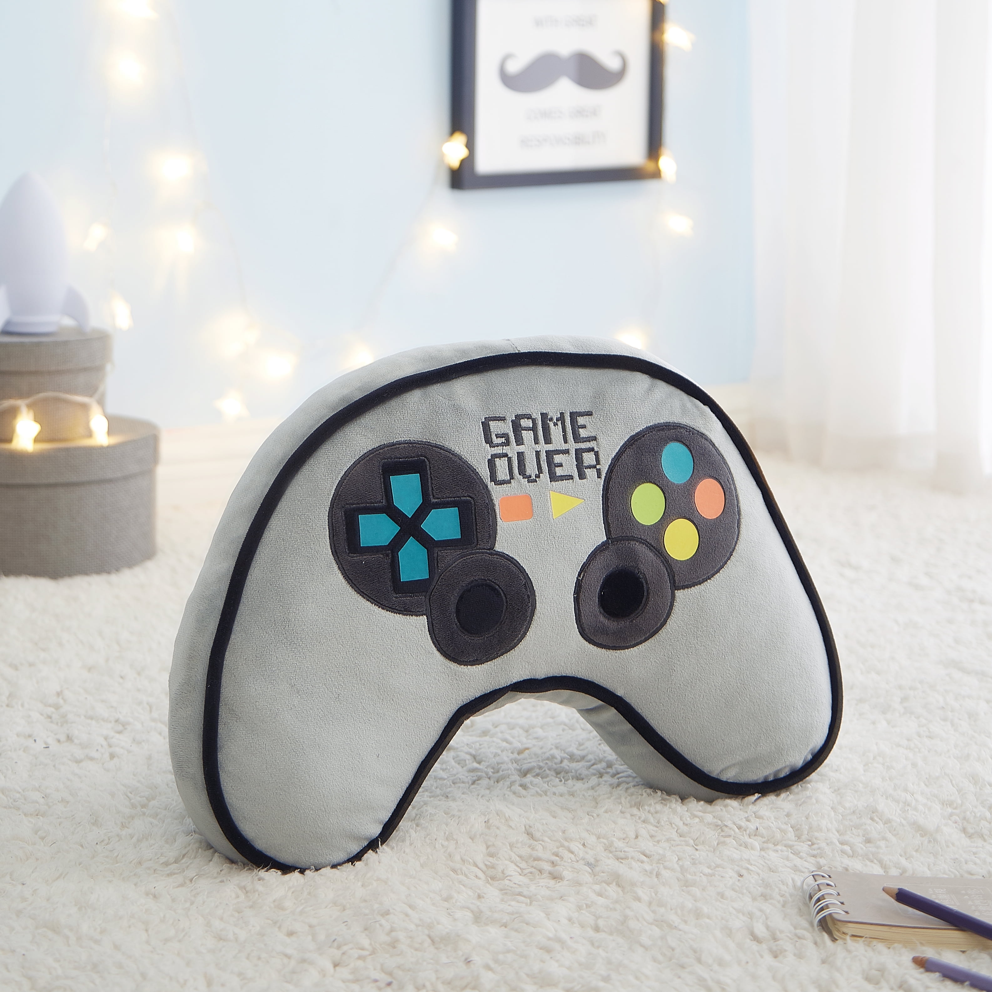 Gray Glow-in-the-Dark 3D Game Controller Plush Pillow, 16"