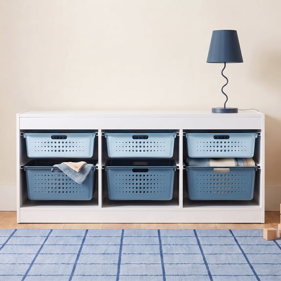 Mainstays Kids Horizontal Sliding Bin Organizer with 6 Storage Bins, Blue