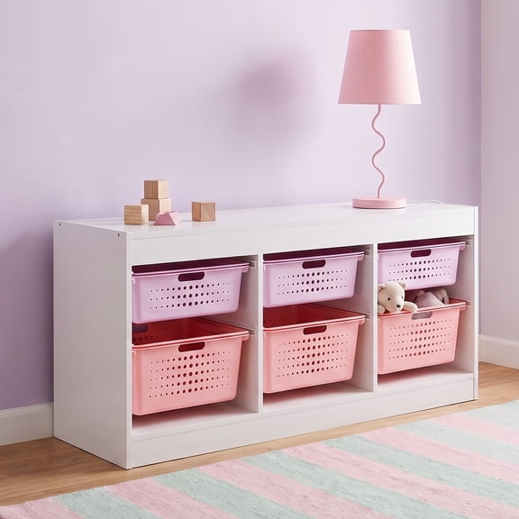 Mainstays Kids Horizontal Sliding Bin Organizer with 6 Storage Bins, Pink