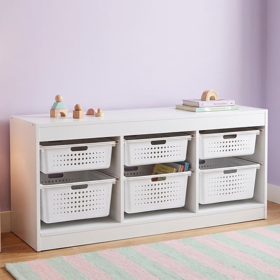Mainstays Kids Horizontal Sliding Bin Organizer with 6 Storage Bins, White