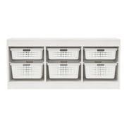 Your Zone Wooden Kids Horizontal Sliding Bin Organizer with 6 Storage Bins, White, Age 3+