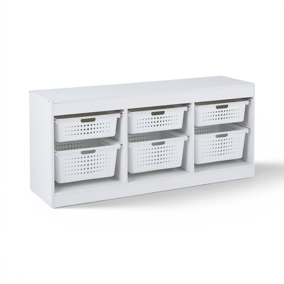 Your Zone Kids Horizontal Sliding Bin Organizer with 6 Storage Bins, White