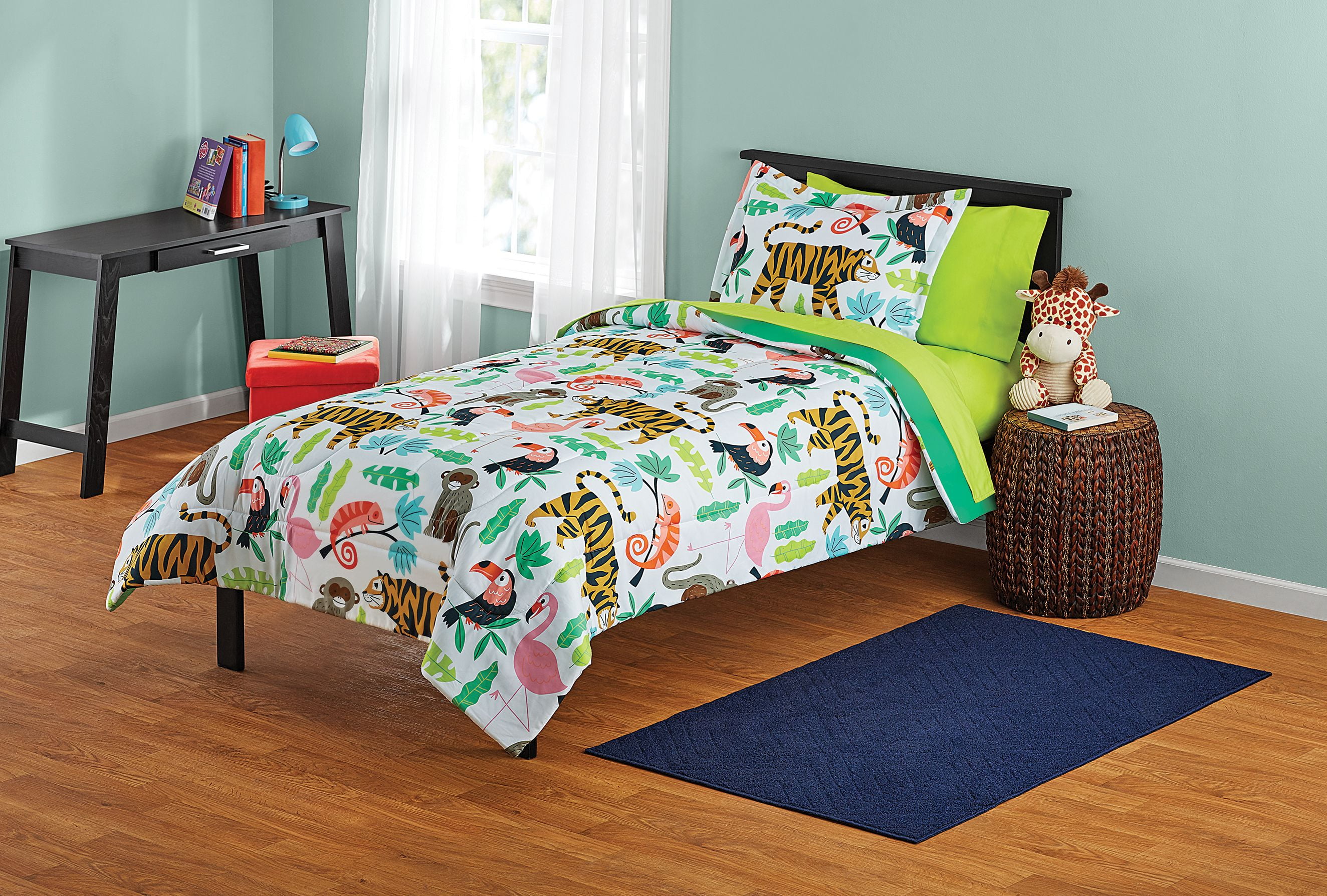 Your Zone Kids Jungle Twin Bedding Set for Kids, Machine Wash, 5 Pieces