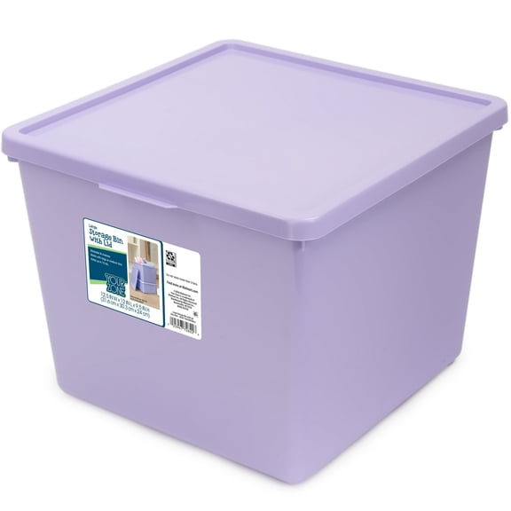 Your Zone Kids Large Plastic Stacking Storage Bin with Lid, Purple, 12 in x 12.4 in x 9.4 in