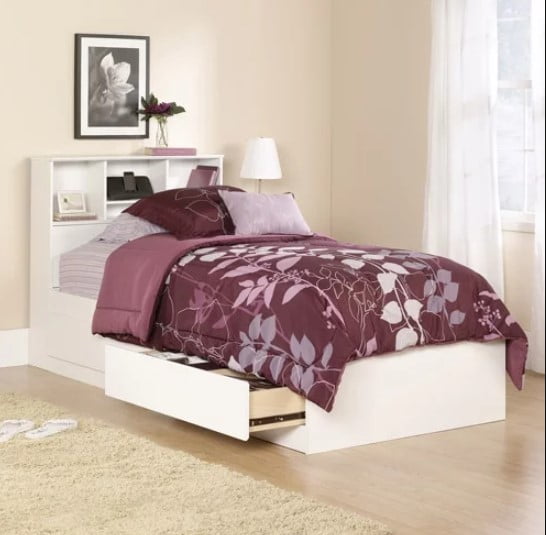 Your Zone Storage Bed with Bookcase Headboard, Twin, White Finish