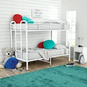 Your Zone Kids Modern Metal Twin over Twin Bunk Bed with Guardrails, White
