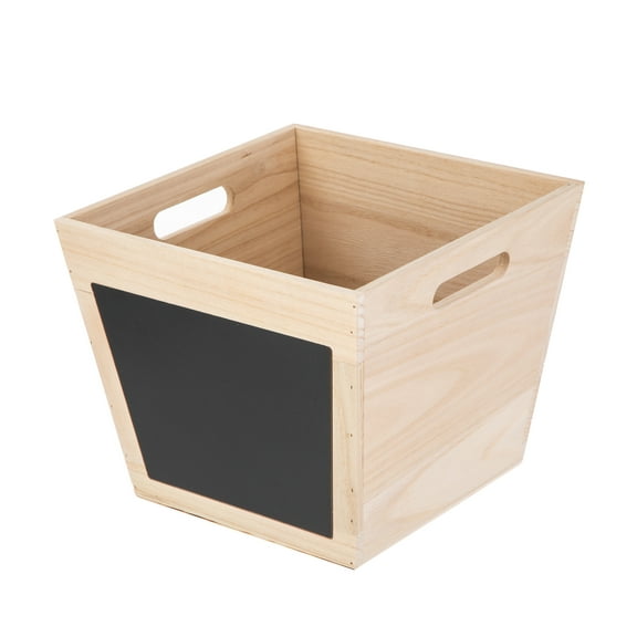Your Zone Kids Natural Wood Storage Bin with Chalkboard Label and Cutout Handles, 11 in x 11 in x 9 in