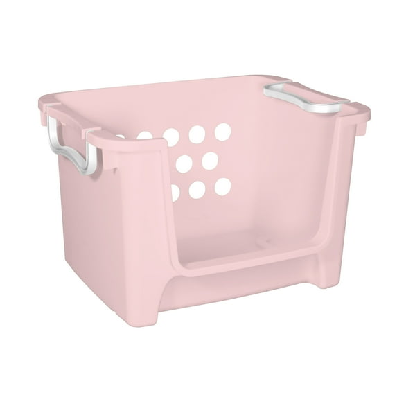 Your Zone Kids Open Front Stacking Toy Storage Bin with Handles, Pink
