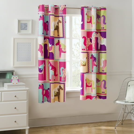 Your Zone Kids Pink Horsey Room Darkening Grommet Top Single Curtain Panel, 42" x 63"