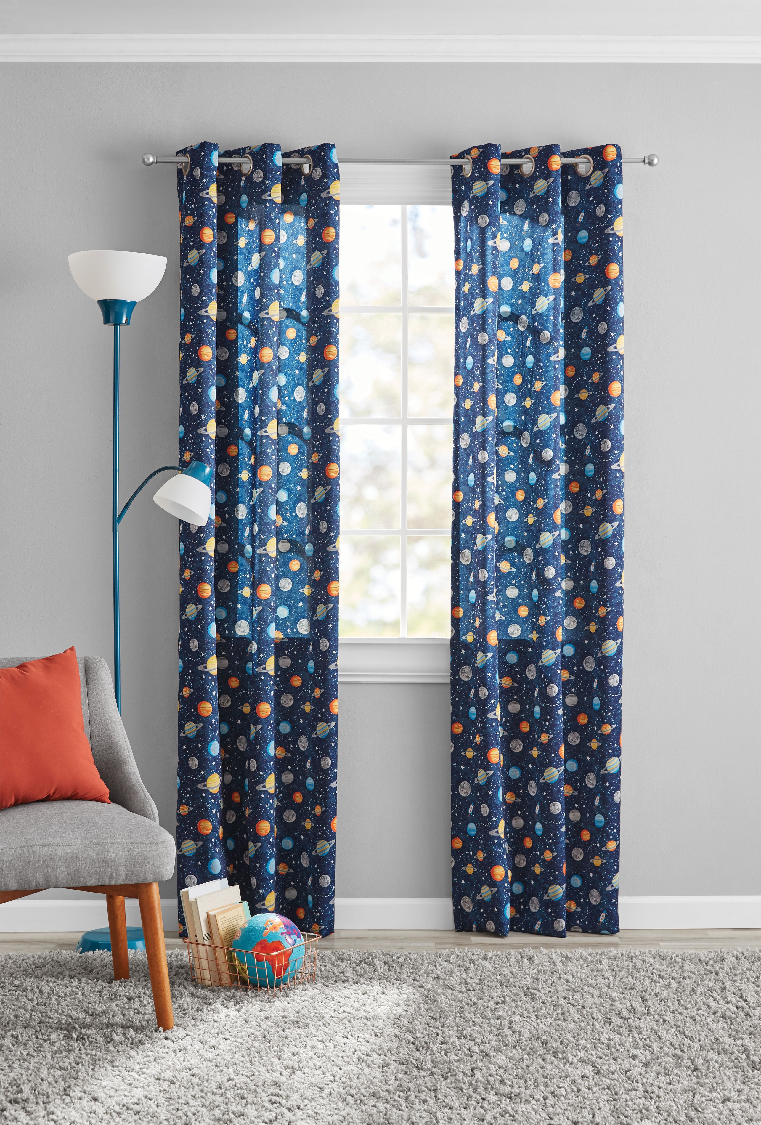 Your Zone Kids Planet Power Blue Grommet Top Blackout Curtain Panel Pair, 37" x 84" - image 1 of 5