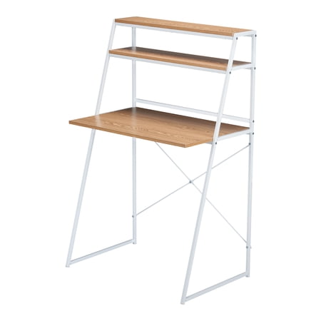 Your Zone Kids Powdercoated Metal Frame Desk with Shelving, Natural Wood Finish