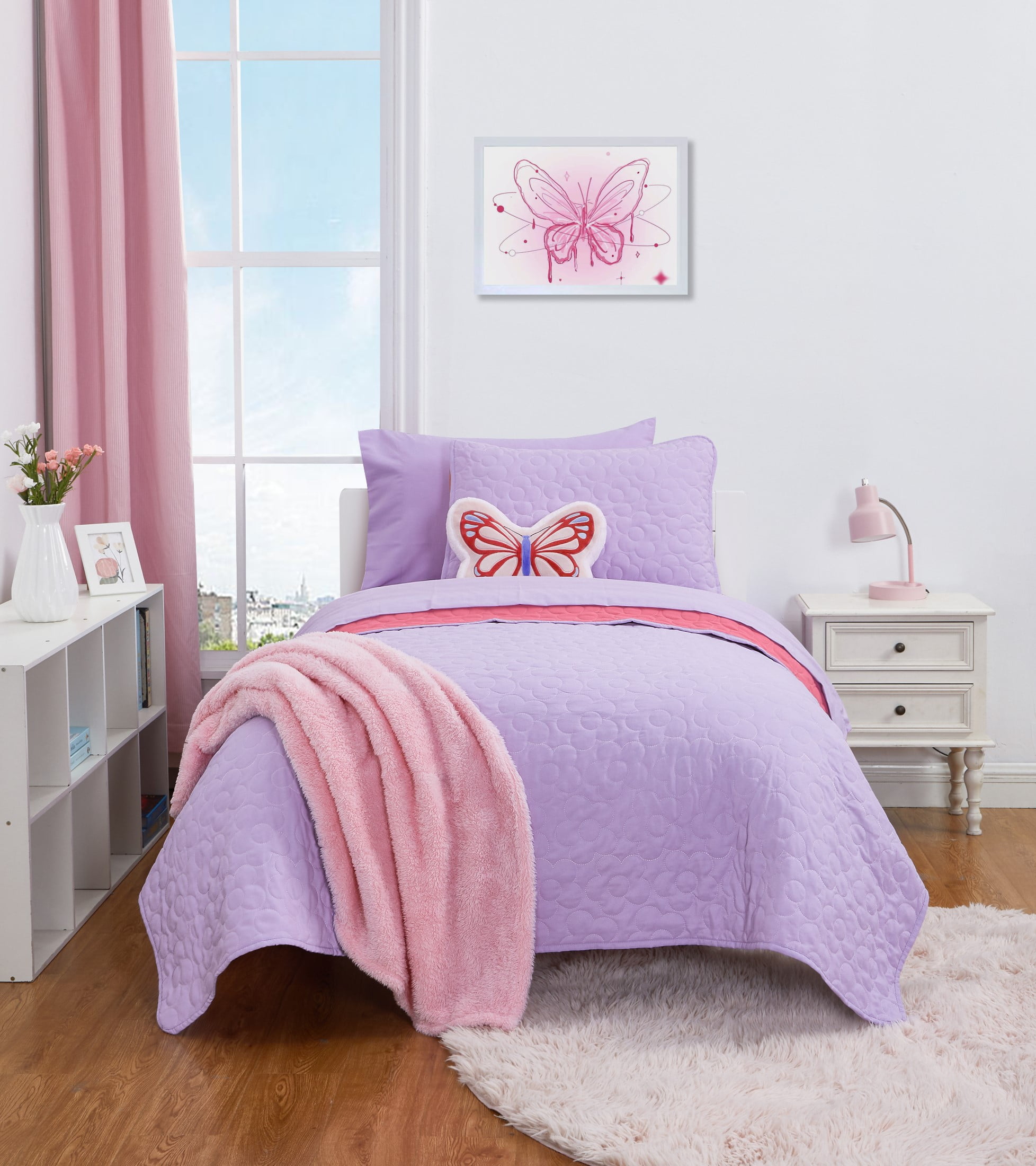 Your Zone Quilt Set with Sheets Flowers Polyester Basic Weave Quilts, Twin - Reversible