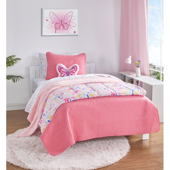 Your Zone Kids Reversible Microfiber Quilt Set, Daisy, Twin, 2 Piece