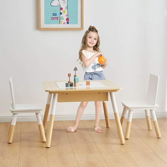 Your Zone Kids Sensory Play Table and Chair Set,White Color,3Pieces,Age 3-6