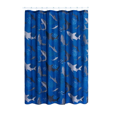 Your Zone Kids Navy Shark Shower Curtain with Hooks