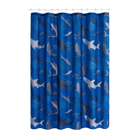 Your Zone Kids Navy Shark Shower Curtain with Hooks