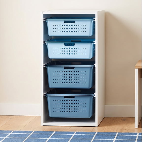 Mainstays Kids Sliding Bin Organizer with 4 Storage Bins, Blue