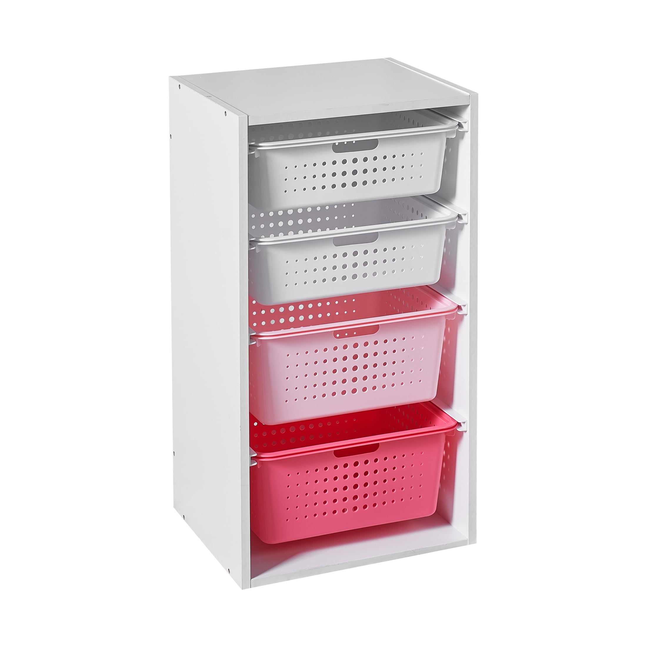 Your Zone Kids Sliding Bin Organizer with 4 Storage Bins, Pink  (图1)