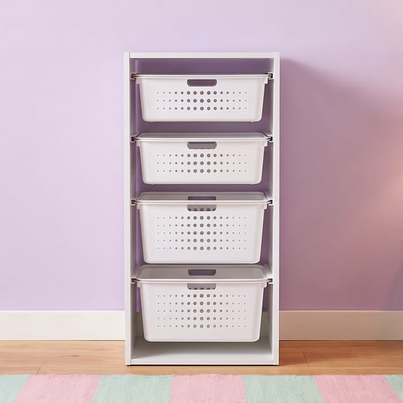 Mainstays Kids Sliding Bin Organizer with 4 Storage Bins, White