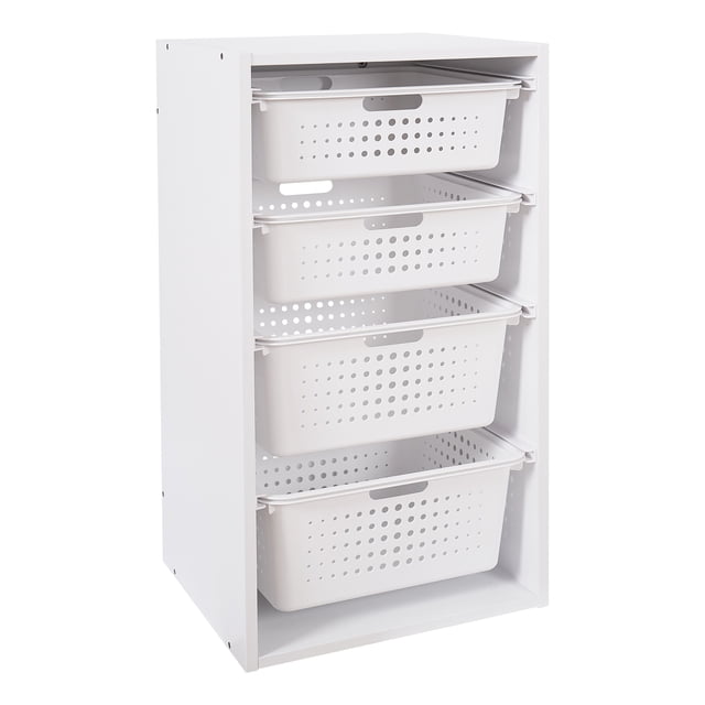 Your Zone Sliding Bin Organizer with 4 Storage Bins for kids, White