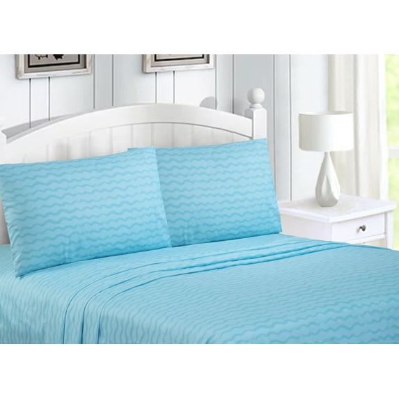 Your Zone Kids Soft Microfiber Sheet Set, Blue Waves, Full, 4 Pieces, Easy Care
