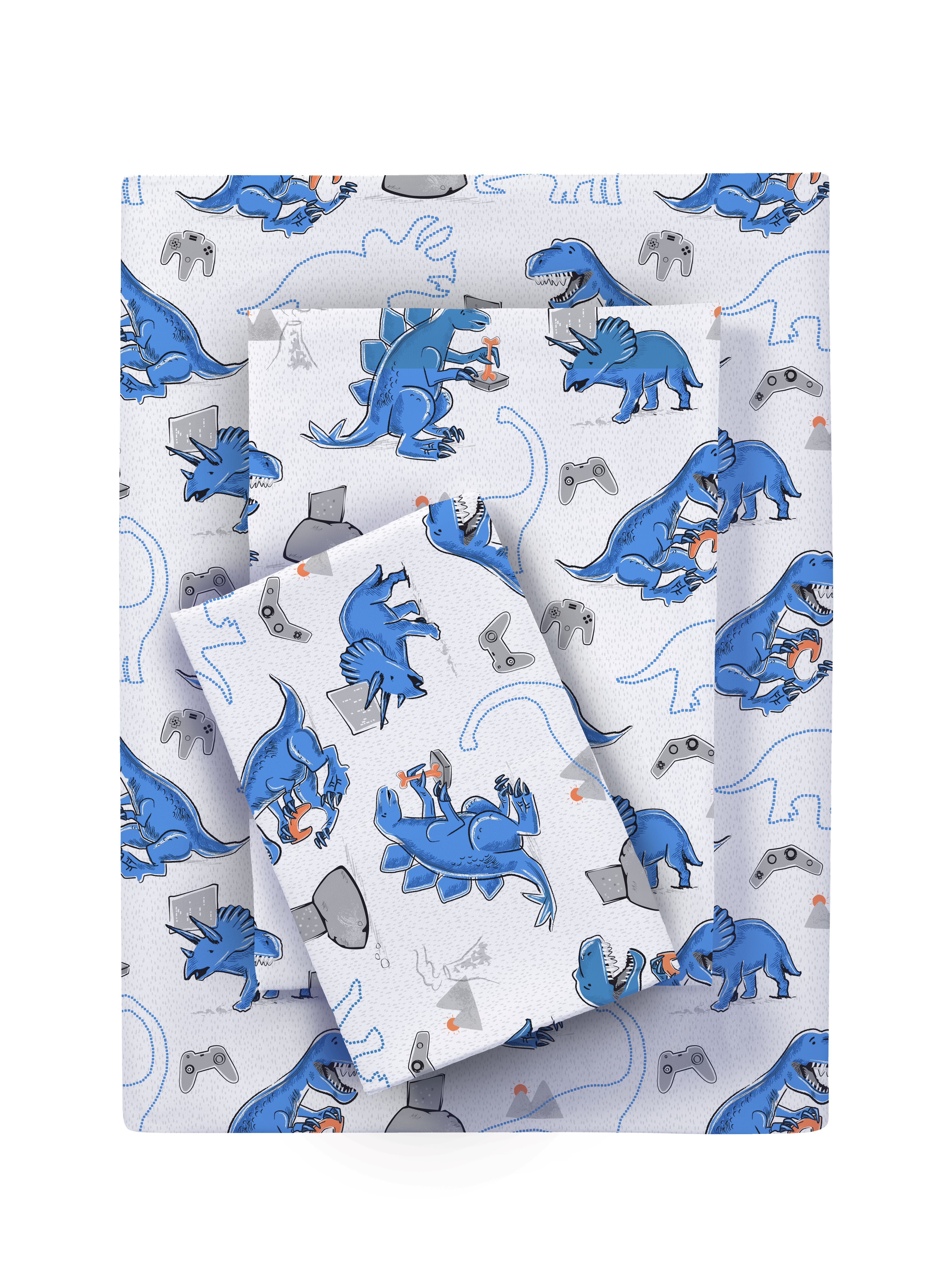 Your Zone Kids Soft Microfiber Sheet Set, Dino Gamer, Twin, 3 Pieces, Easy Care