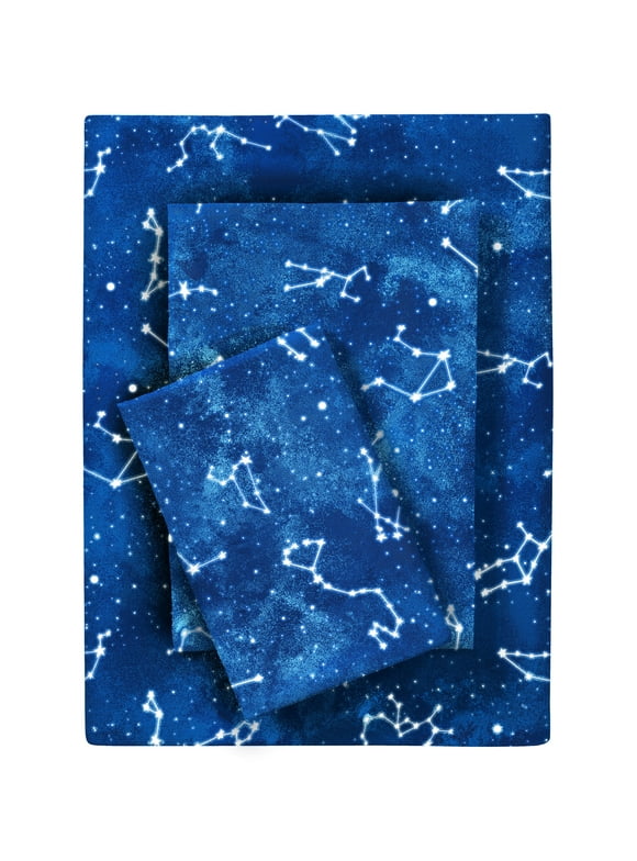 Your Zone Kids Soft Microfiber Sheet Set, Navy Blue Stars, Twin, 3 Pieces, Easy Care