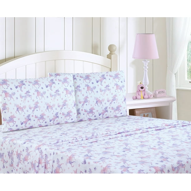 Your Zone Kids Soft Microfiber Sheet Set, Pink Unicorn, Twin, 3 Pieces, Easy Care