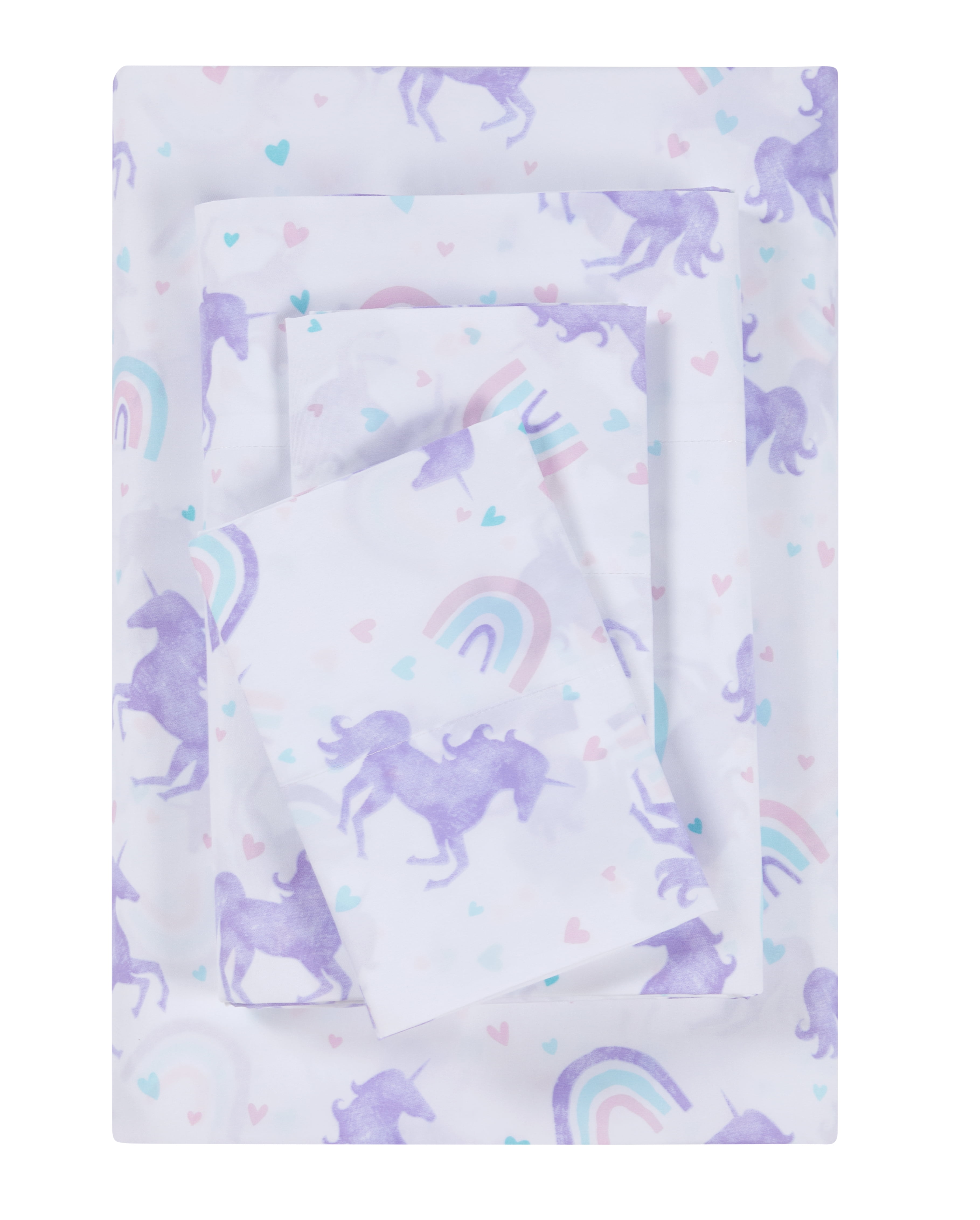 Your Zone Kids Soft Microfiber Sheet Sets, Purple Unicorn, Twin, 3
