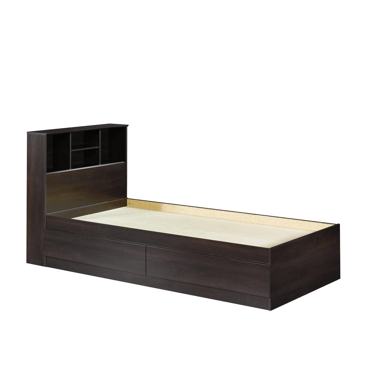 Espresso Twin Wood Storage Bed with Bookcase Headboard and Drawers