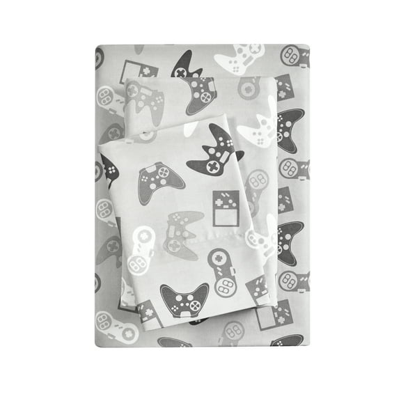 Your Zone Kids Super Soft Microfiber Sheet Set, Gray Gamer, Twin, 3 Piece