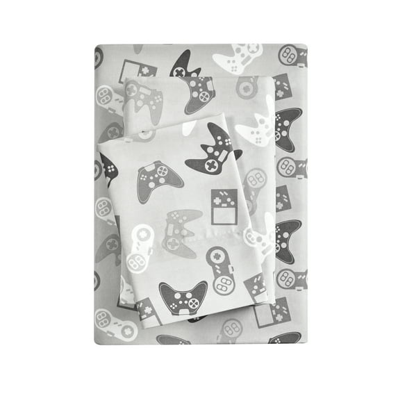 Your Zone Kids Super Soft Microfiber Sheet Set, Gray Gamer, Twin, 3 Piece