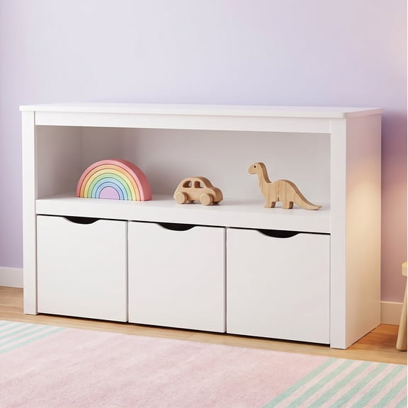 Mainstays Kids Toy Storage Cabinet with Three Rolling Bins, White Finish