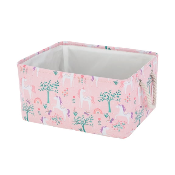 Your Zone Kids Unicorn Canvas Storage Basket with Handles, 15 in x 11 in x 7.8 in