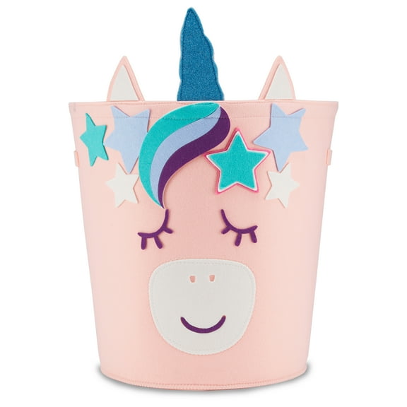 Your Zone Kids Unicorn Felt Storage Floor Storage Basket with Handles, 17 in x 17.5 in