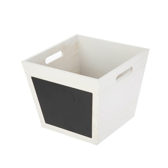 Your Zone Kids White Wood Storage Bin with Chalk Board Label and Cutout Handles, 11 in x 11 in x 9 in