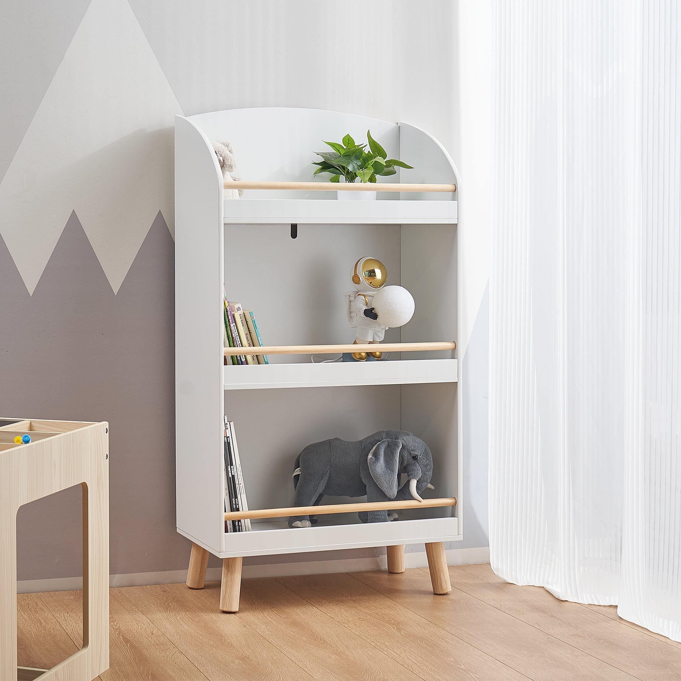 Yourzone Kids Wooden 3 Tiers Bookcase White Color 3 Years Old Up