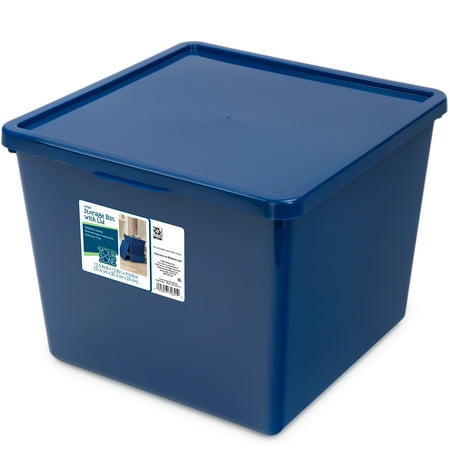 Your Zone Kids Large Plastic Stacking Storage Bin with Lid, Blue, 12 in x 12.4 in x 9.4 in